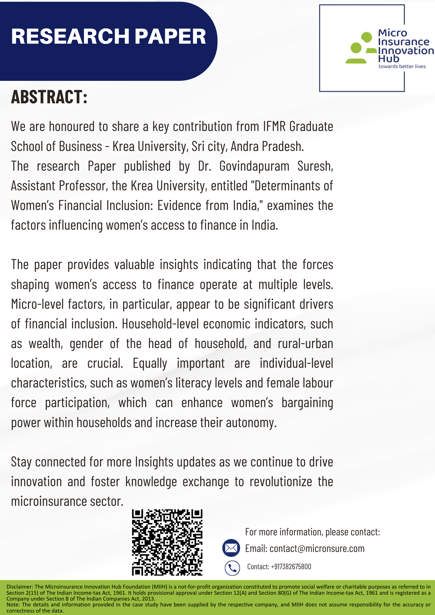 Determinants of women’s financial inclusion:
                            evidence from India 
                              